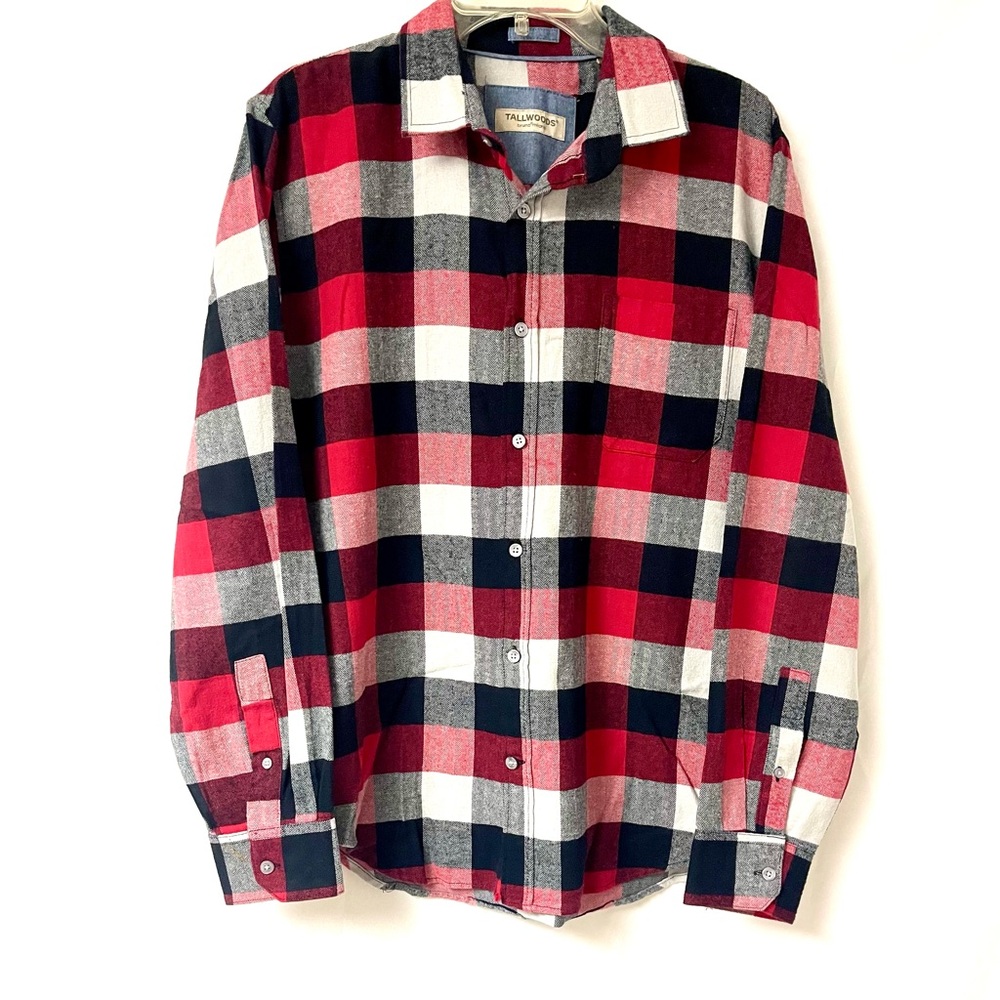 Red and Black Casual Button Down Shirt with Plaid Pattern